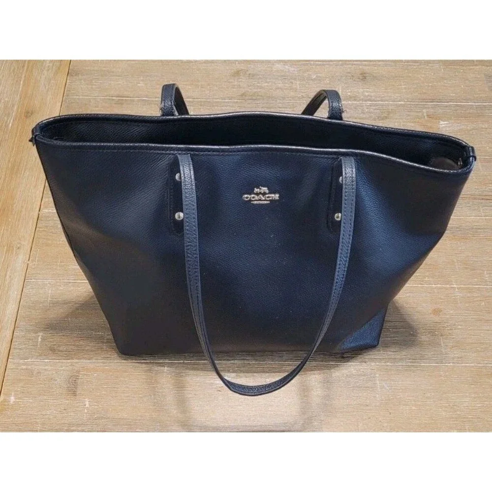 Coach Black Leather Tote Bag Shoulder Bag Gold Logo Large Classic